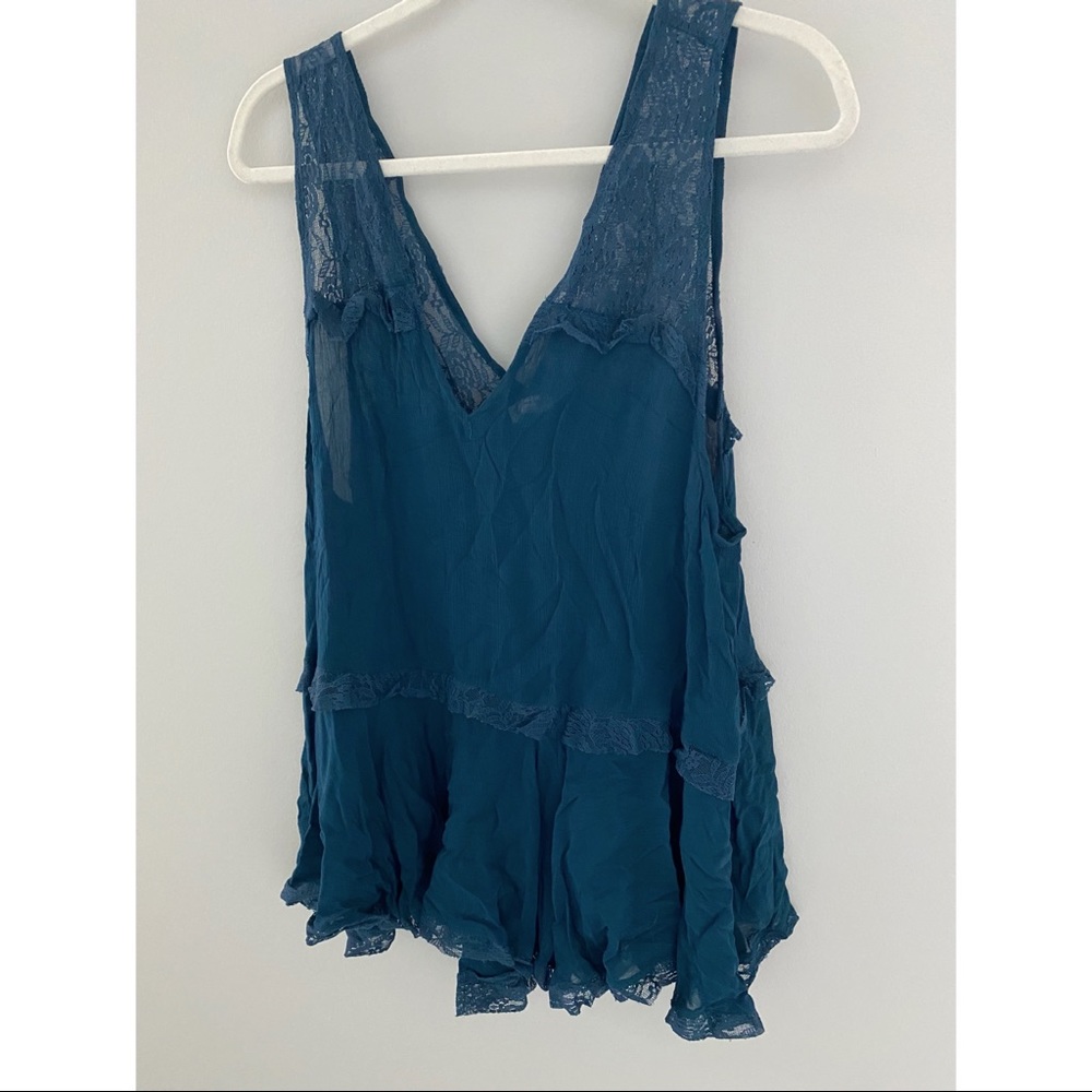 Free People Blue Lace Flowy Tank